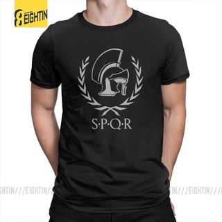 Spqr เสื้อยืดคอกลม แขนสั้น ผ้าฝ้าย 100% พิมพ์ลายหรีดหมวกกันน็อค สไตล์โรม แฟชั่นคลาสสิก สําหรับผู้ชายS-5XL