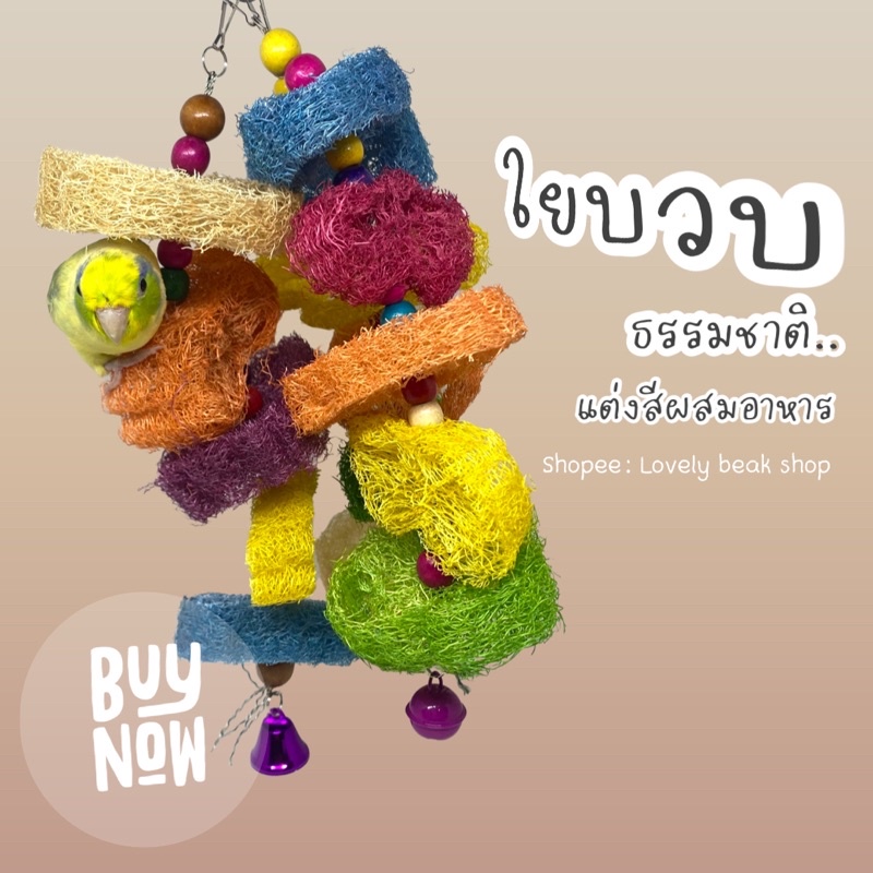 ของเล่นนก โมบาย..ใยบวบธรรมชาติ ใยบวบจากธรรมชาติ ของเล่นนกแก้วขนาดเล็ก ของตกแต่งกรง ฟอพัส หงส์หยก ค็อกคาเทล