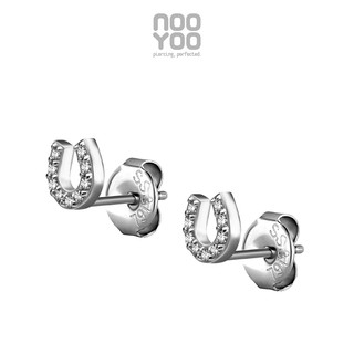 NooYoo ต่างหูสำหรับผิวแพ้ง่าย Horseshoe Cubic Zirconia (ขาว/ดำ)