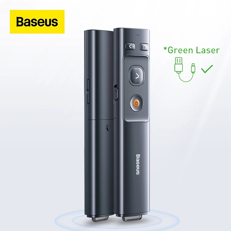 Baseus Usb + Type-C ปากกาเลเซอร์นําเสนองานไร้สาย (สีเขียว) แบบชาร์จไฟได้พร้อมตัวดูดแม่เหล็ก 2.4GHz Ppt