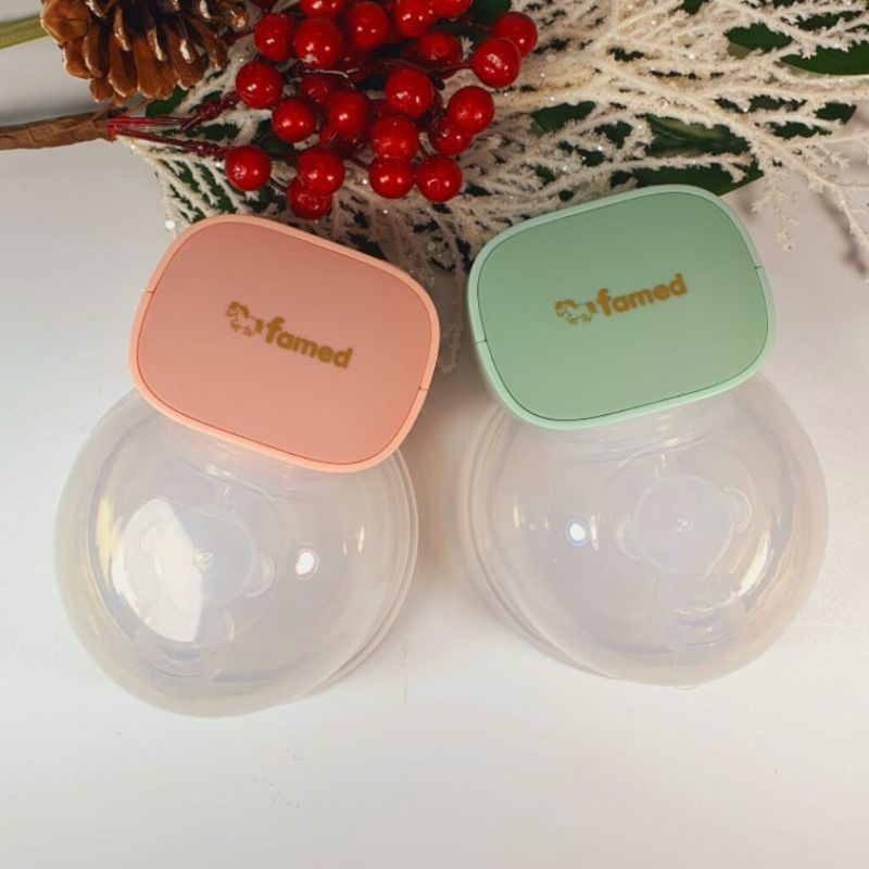 เครื่องปั๊มนมไร้สาย (ได้ 2 เต้า) กรวยซิลิโคนนุ่ม เครื่องปั๊มนมไฟฟ้า เครื่องปั๊มนมแฮนด์ฟรี famed เฟเม