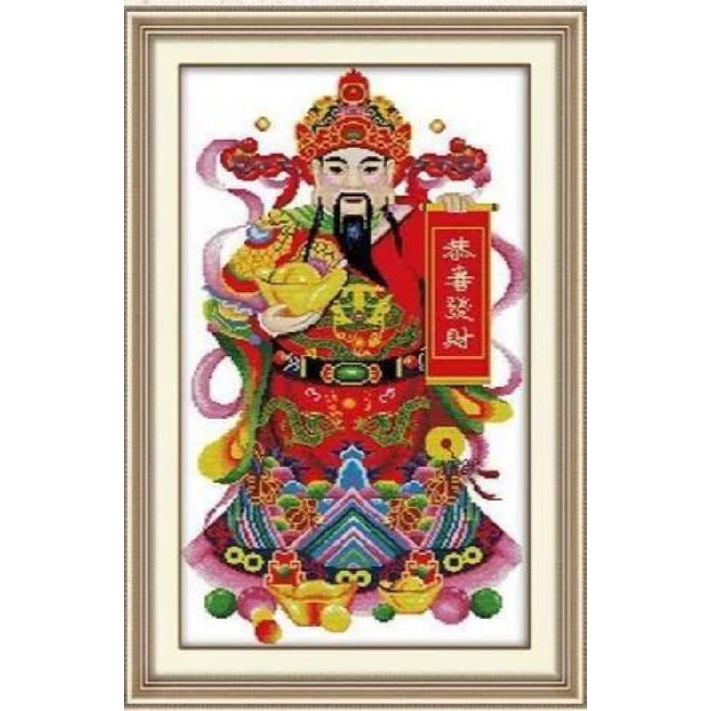 ภาพปักครอสติส พิมพ์ลาย รูปมงคลเทพเจ้าจีน 2