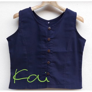 เสื้อก้อมผ้าฝ้ายสีกรมท่า เสื้อกล้ามแขนกุด ผ่าหน้ากระดุมกะลา