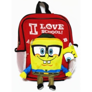 กระเป๋าเป้ ติดตัว Spongebob สวมแว่น สีแดง 14นิ้ว