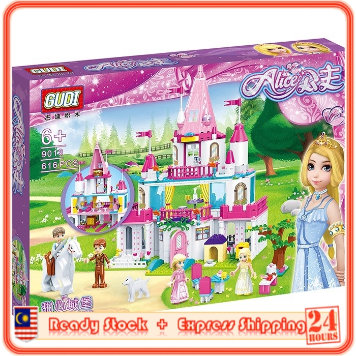 (616 ชิ้น) GUDI 9013 Girl Princess บล็อกตัวต่อปราสาทสีชมพูหวานชุดอิฐเล่นของเล่นของเล่น Mainan 玩具 (ปราสาท)