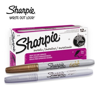 Sharpie ปากกาเคมี ปากกา Permanent ชาร์ปี้ Fine 1.0mm (12 ด้าม) - สีเงิน, สีทอง