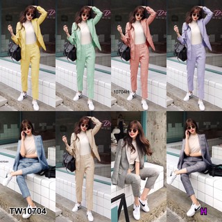 TW 10704 ชุดสูท ชุดทำงาน สาวผอม M+ สูทขายาว (ฟรีไซส์ M+ อก 32-38 เอว 26-34 สพ36-40)