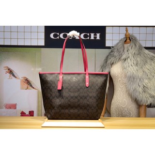 #COACHF58293 COACH CITY ZIP TOTE IN SIGNATURE COATED CANVAS (COACH F58292) SIZE : 16" (ปากL) x 10 1/2" (H) x 5 1/2" (W)