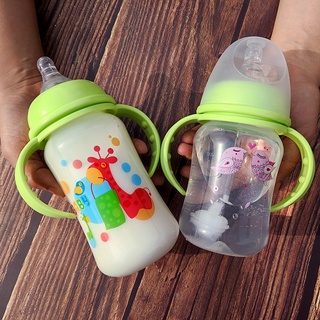 ขวดนมเนเจอร์ PP คอกว้าง รุ่นไม่ดูดไม่ไหล พร้อมหูจับและหลอดดูดกันสำลัก，Feeding bottle