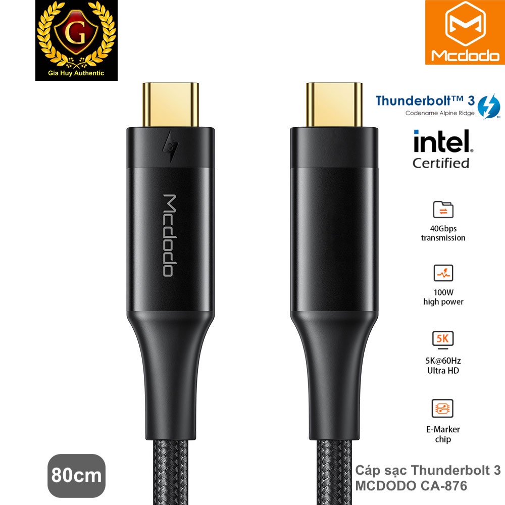 MCDODO CA-876 C to C PD/ PPS 100W 40Gbps Display Thunderbolt 3 สายชาร์จ ยาว 0.8 ม.