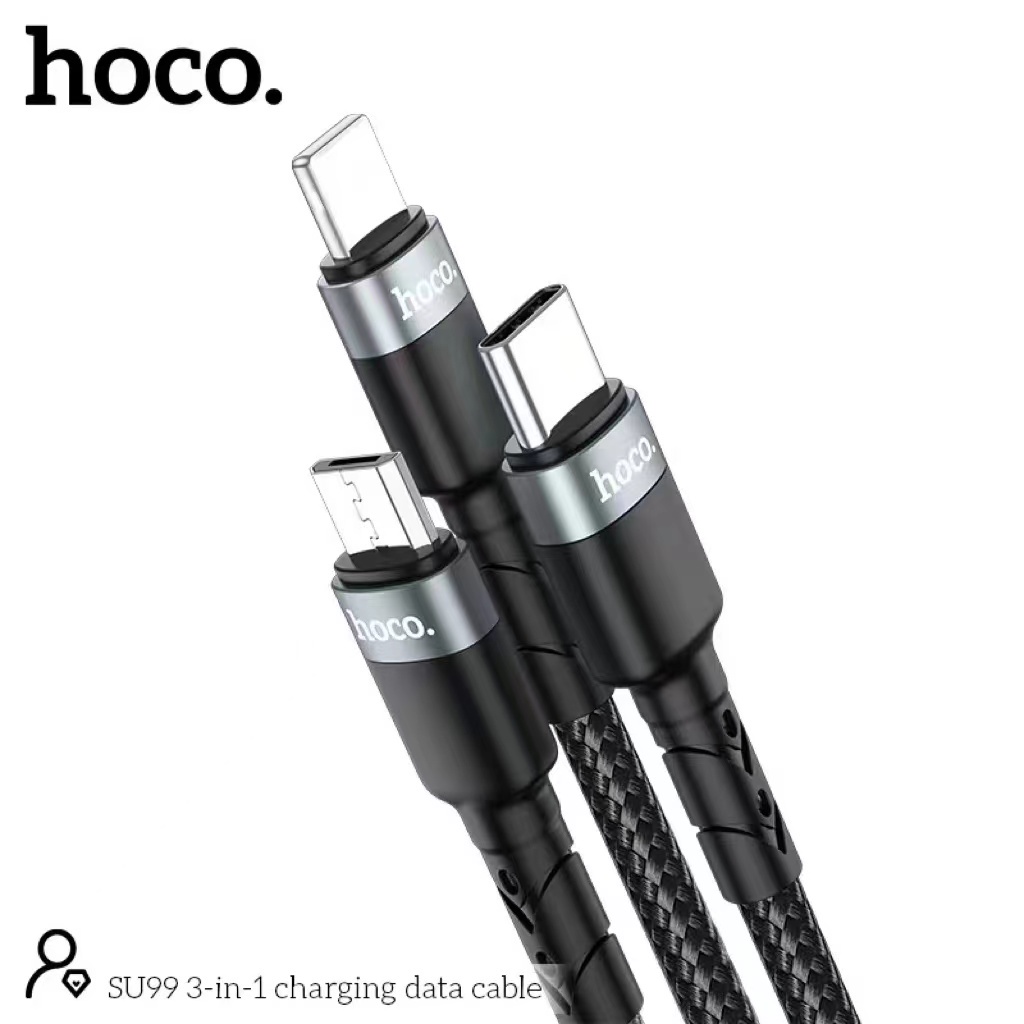 HOCO SU99 สายเคเบิลข้อมูลถักไนลอนแบบหลายหัว 3 in 1 1เมตร type C+L+micro  2.4A สายชาร์จเร็ว - รูปที่ 4