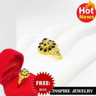 Inspire Jewelry ,แหวนพลอยนิลดำ ยกยอด พร้อมกล่องกำมะหยี่