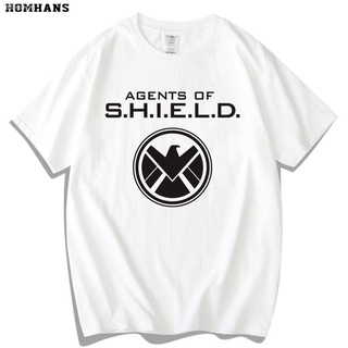 เสื้อยืดผ้าฝ้ายพิมพ์ลายแฟชั่น เตรียมจัดส่ง♀☌ละครอเมริกัน Captain America S.H.I.E.L.D. ตัวแทน Avengers Shield เสื้อยืดแขน