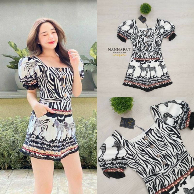 มือ2valleygirlชุดเดรสขาสั้นม้าลาย
