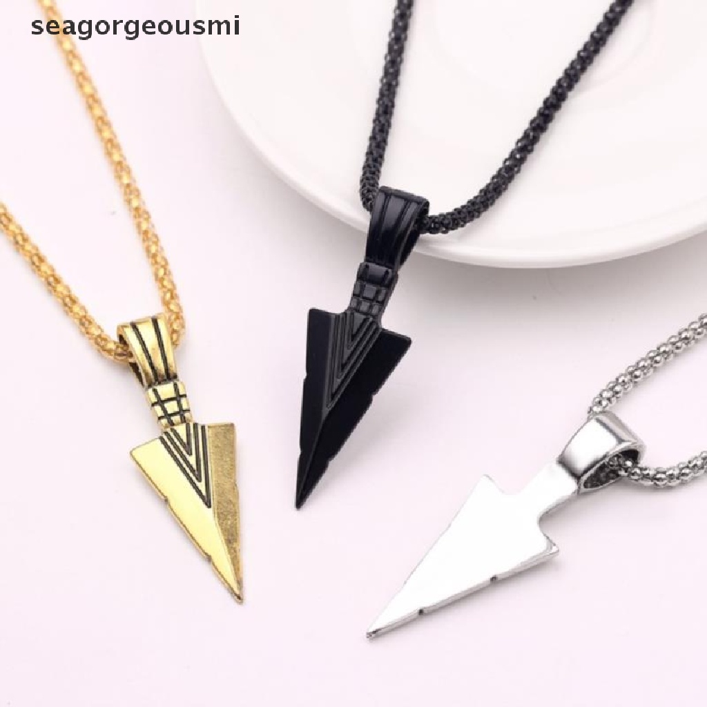 SSPH ผู้ชายสร้อยคอยาวสีดําพร้อมจี้ลูกศรเครื่องประดับโซ่ Hip Hop Punk Rock Fad