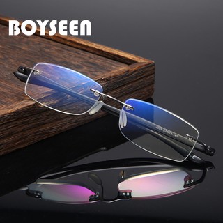 BOYSEEN แว่นอ่านหนังสือไร้กรอบรุ่น TR90 ป้องกันสีฟ้าและป้องกันรังสีอัลตราไวโอเลตใหม่สำหรับแว่นอ่านหนังสือวัยกลางคนและผู้สูงอายุ