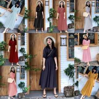 MF5983🍓
Maxi Dress แม้กซี่เดรสยาว เนื้อผ้าโฟร์เวย์ งานติดกระดุมอก แขนแต่งจั้มปลาย รอบเอวยืดสม็อค