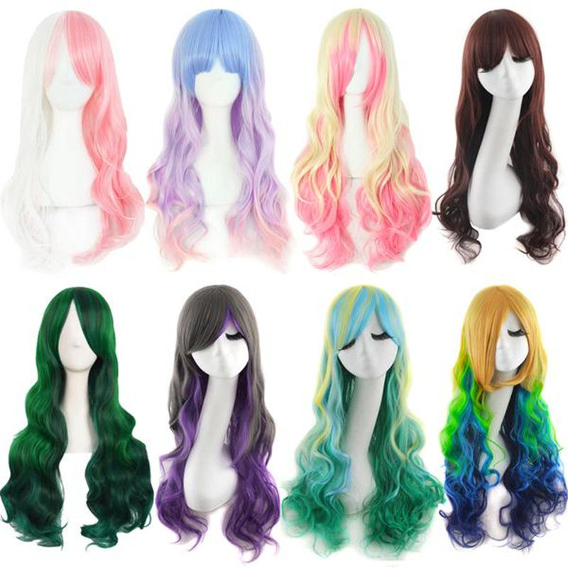 Anime Harajuku wig girl gradient color Lolita big wave long curly hair cos  wig set lolita fake hair | Shopee Thailand