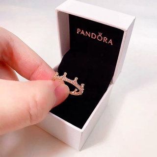 Pandora แหวนเงิน 925 รูปมงกุฎ ประดับเพชร เพทาย สําหรับเจ้าสาว งานแต่งงาน