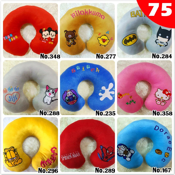 หมอนรองคอเนื้อนุ่ม ลายการ์ตูน ผ้า1C งานปักพรีเมี่ยม หมอนเดินทาง ของขวัญสุดคิ้วท์