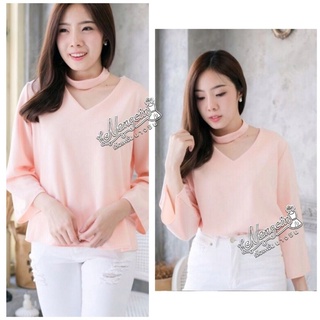 เสื้อแขนยาว ผ้าฮานาโกะ สร้อยโชคเกอร์ ถอดแยกได้