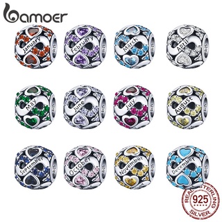 Bamoer Sterling Silver 925 Multiple Color Infinite Crystal Love Birthstone Bead Charm For Womens Original Bracelet Jewelry BSC508