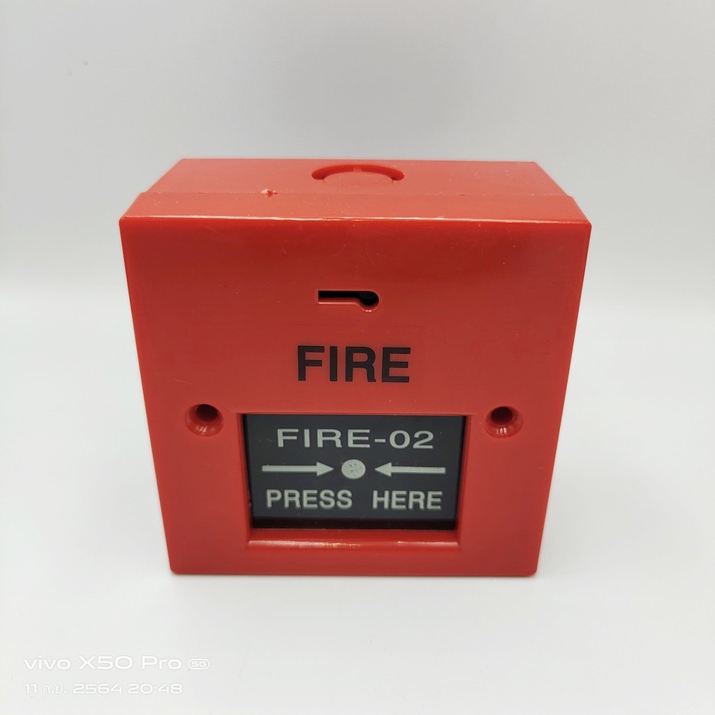MODEL:FIRE-02 FIRE ALARM BUTTON สวิตซ์ปุ่มกดสัญญาณเตือนไฟไหม้ หน้ากว้าง 86x86MM.