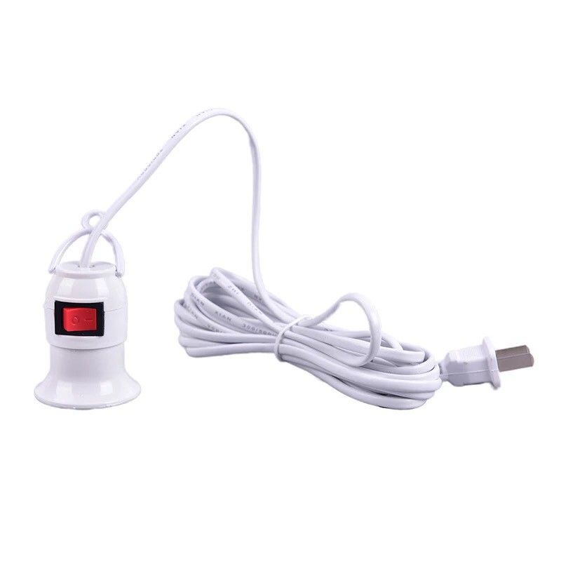 ขั้วหลอดไฟ E27 มีสวิตซ์ พร้อมสายไฟมีปลั๊กเสียบ ยาว 5 เมตร สีขาว ขั้วหลอดไฟ E27 มีสวิตซ์ พร้อมสายไฟมีปลั๊กเสียบ