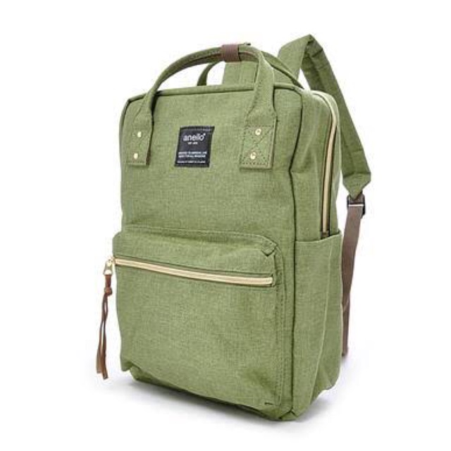 กระเป๋าเป้ anello รุ่น Regular Canvas Square Backpack สีเขียว
