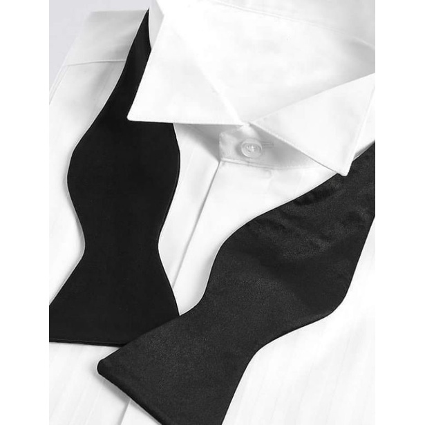 โบว์ไทดำผ้าไหมแบบผูกเอง-Black​ Self-Tie Bowtie