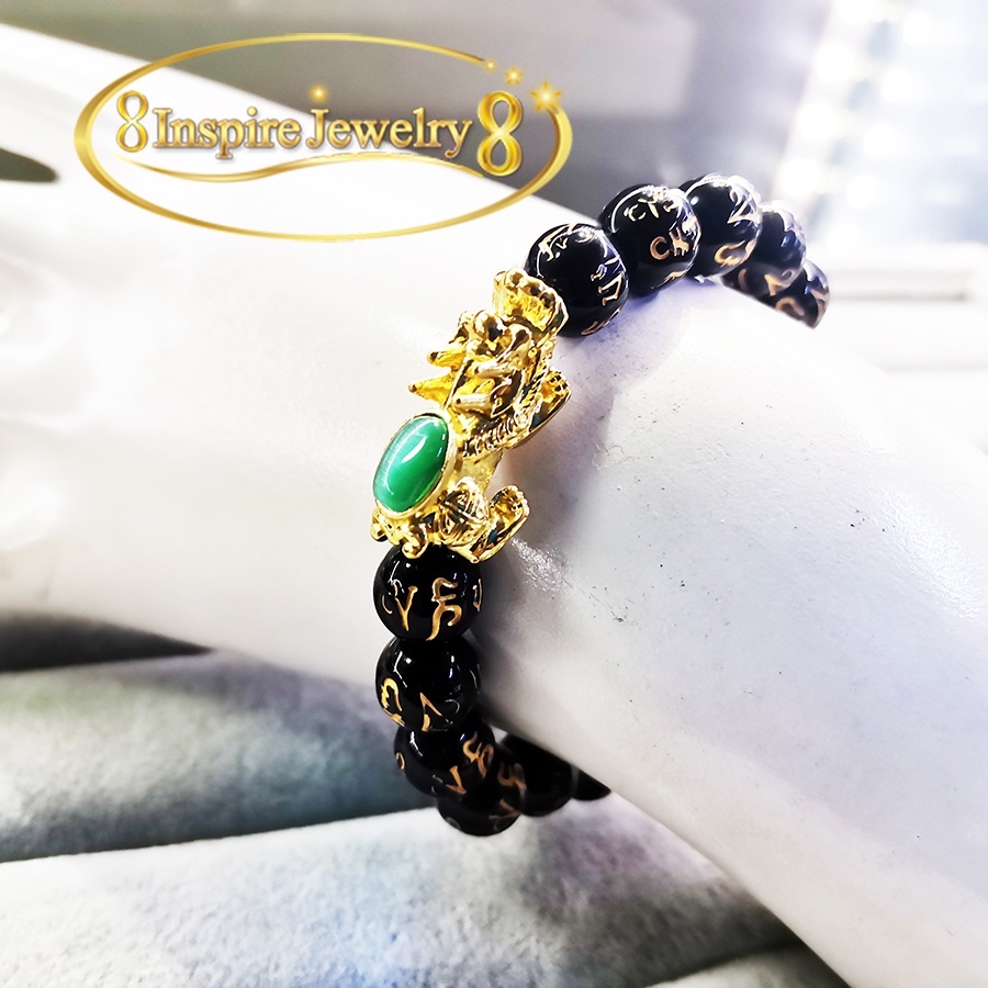 inspire jewelry,กำไลปี่เซียะสีทอง ลงอักขระ คาถาทิเบต 6 พยางค์ กำไลปี่เซียะ สีทอง ลงอักขระ คาถาทิเบต 