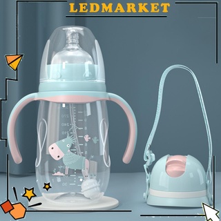 Ledmarket ขวดนมเด็กทารก กันหล่น กว้าง 240 มล. 300 มล. พร้อมที่จับฟาง