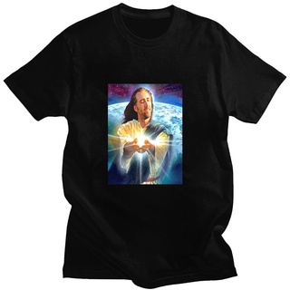 T-shirt  สินค้าใหม่ เสื้อกีฬาแขนสั้น ผ้าฝ้าย 100% พิมพ์ลาย Jesus Cage Nicolas Cage ทรงหลวม สําหรับผู้ชาย คู่รัก LHZYS-5X