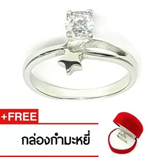 Royal Crown Jewelry Stainless Steel 316L แหวนประดับเพชร CZ ขาว อย่างดี รุ่น The best 1080 (สี Silver)