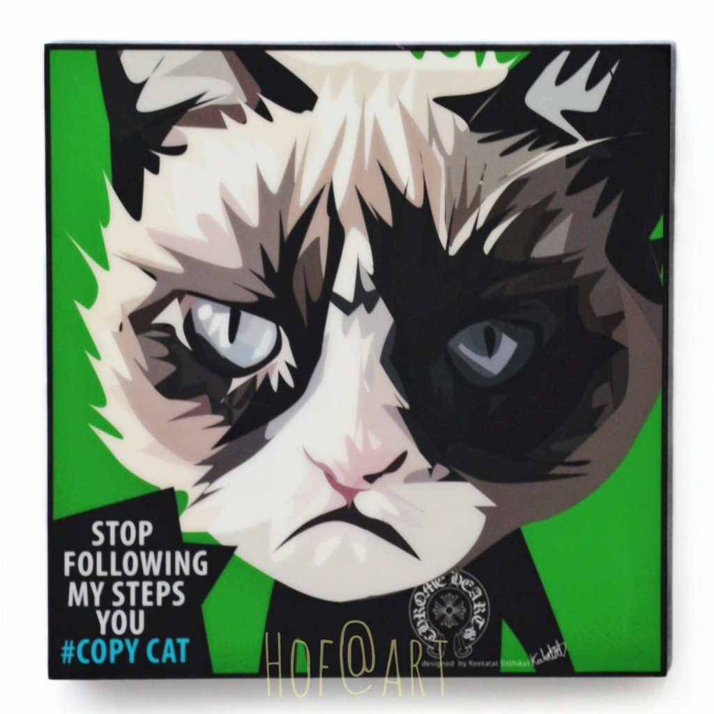 Grumpy Cat กรัมปี้แคท แมวหน้าบึ้ง รูปภาพ​ติด​ผนัง​ pop art แมว การ์ตูน cartoon แต่งบ้าน ของขวัญ กรอบ