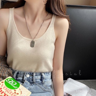 【QAร้านแฟชั่น】Ey_official6611/AG.E#เสื้อสายเดี่ยวคอกลมเนื้อผ้าไหมพรม สไตล์เกาหลี#ใหม่
