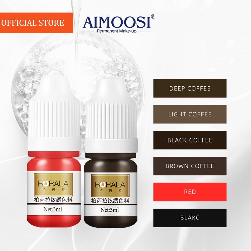 Aimoosi 3ml Eyebrow Pigment ตัวอย่าง 6 สีแต่งหน้าถาวร Microblading Pigment Eyebrow Eyeliner Pigment 