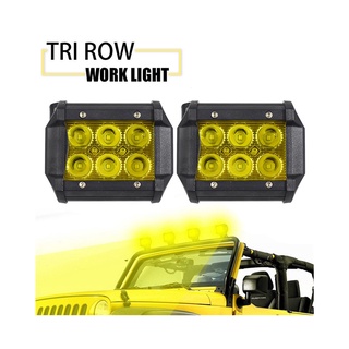 4 "18W LED โคมไฟสปอตไลท์บาร์ รถ รถบรรทุก รถจักรยานยนต์ เรือ 4WD SUV ATV สีเหลือง