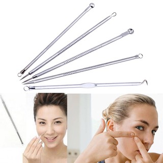 5 ชิ้นสิวหัวดำสิว Comedone Acne Extractor Remover เข็มเครื่องมือชุด