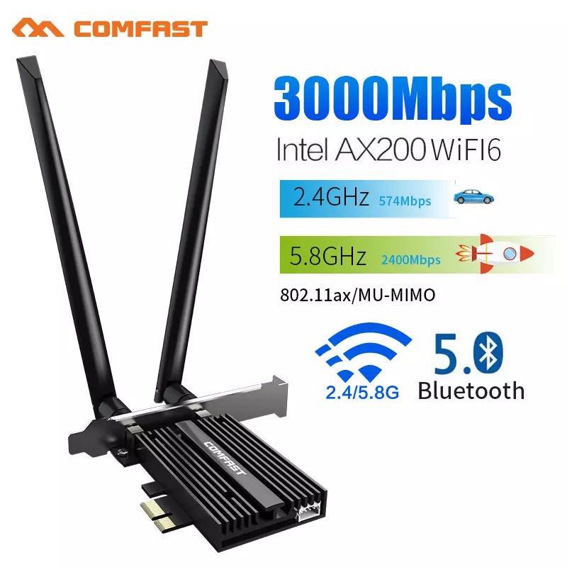Comfast  Intel AX200 Pro AX3000 Wi-Fi 6 (Dual Band 2.4Ghz-574Mbps/5Ghz-2400Mbps ) Bluetooth 5.0 PCIe