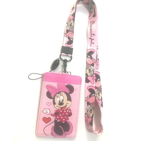 MINNIE MOUSE H สายคล้องคอ สายคล้องบัตร ที่ใส่บัตร ซองใส่บัตร ที่ใส่บัตร พร้อมสายคล้องคอ ลาย Minnie m
