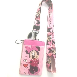 MINNIE MOUSE H สายคล้องคอ สายคล้องบัตร ที่ใส่บัตร ซองใส่บัตร ที่ใส่บัตร พร้อมสายคล้องคอ ลาย Minnie mouse pink มินนี่ PMY