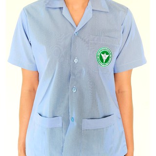 เสื้อฟ้าริ้วขาวสาธารณสุข คอปก (แบบผู้หญิง) แบบปัก/ไม่ปักโลโก้