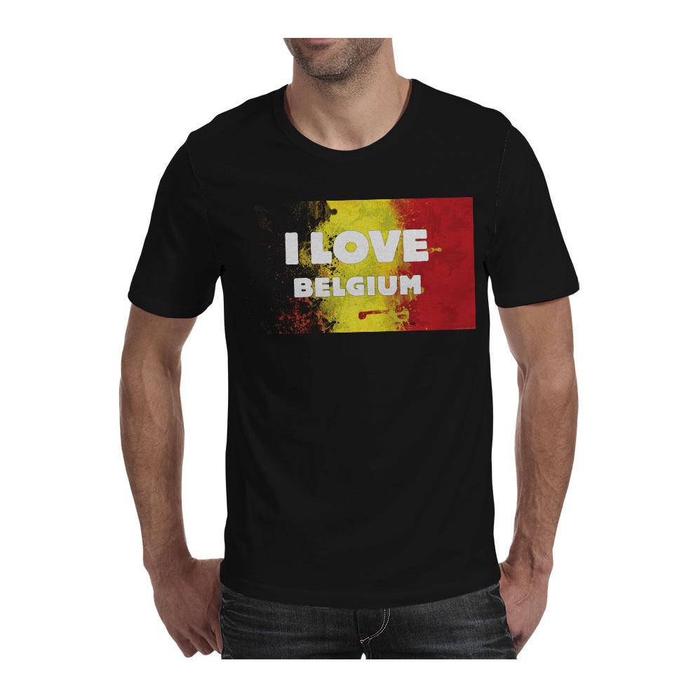 I Love Belgium / Brussels Flag T เสื้อผู้ชายสีดํา Cool Tee Top