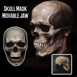 ♕Amazon S New Active Full-Head Skull Mask With Movable Jaw Headgear Green Glowing Eyes อุปกรณ์ประกอบฉากฮาโลวีน