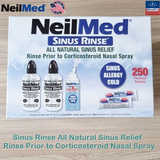 NeilMed® Sinus Rinse Kit Includes 2 bottles, 1 Saline Spray and 250 Premixed Packets อุปกรณ์ล้างจมูก ไซ นัส ดูแลโพรงจมูก