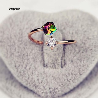 SKYSTAR_Fashion Women Multicolor Rhinestone Engagement Finger Open Ring Jewelry Gift