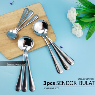 3pcs Sendok Bulat Stainless Tebal Sup Soup Spoon Es Krim Dessert Finishing Halus Hotel Standar
