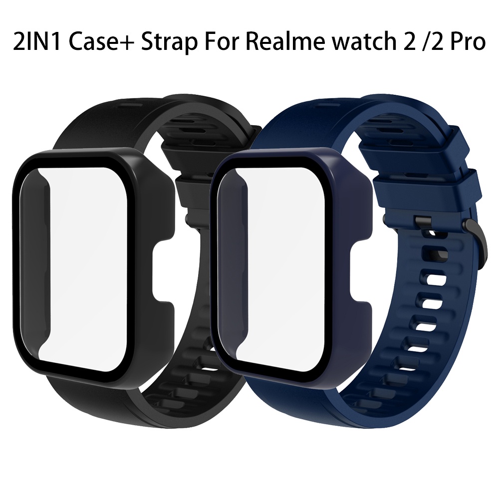 2in1 สาย + เคส สําหรับ Realme Watch 2 / Realme 2 Pro สมาร์ทวอทช์ สายนาฬิกา กระจก ป้องกัน + ฝาครอบ