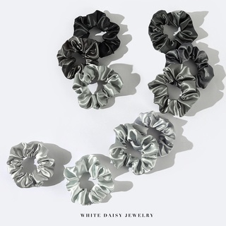 White Daisy ยางรัดผมผ้าซาติน โทนสำดำ เทา Plain Satin Scrunchie#WD116